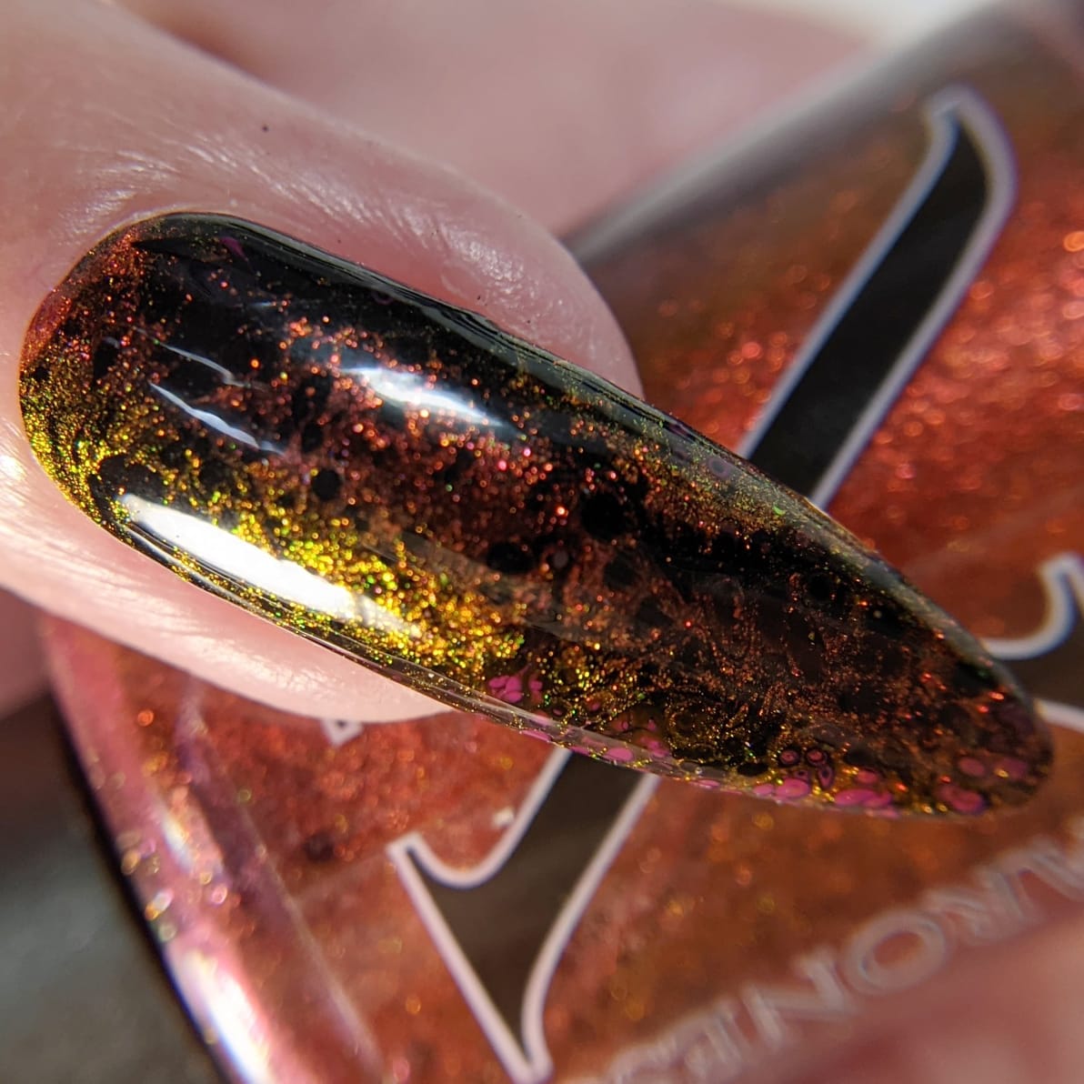 Love Potion - Fluid Art Polish - Orange/Gold/Green Iridescent