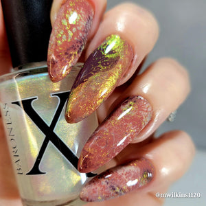 Charmed - Fluid Art Polish - Peachy Golden/Green/Blue Iridescent