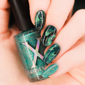 Kingfisher - Fluid Art Polish - Teal Microflakie w/ Copper Accents in Clear