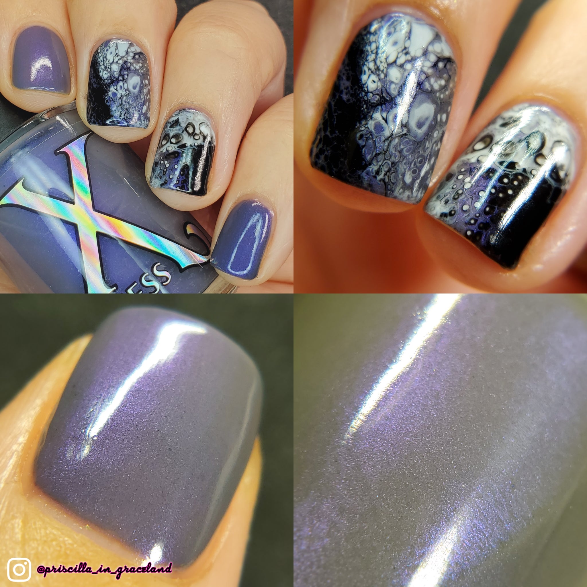 Light Show - Fluid Art Polish - Dark Grey w/ Bright Purple Shimmer