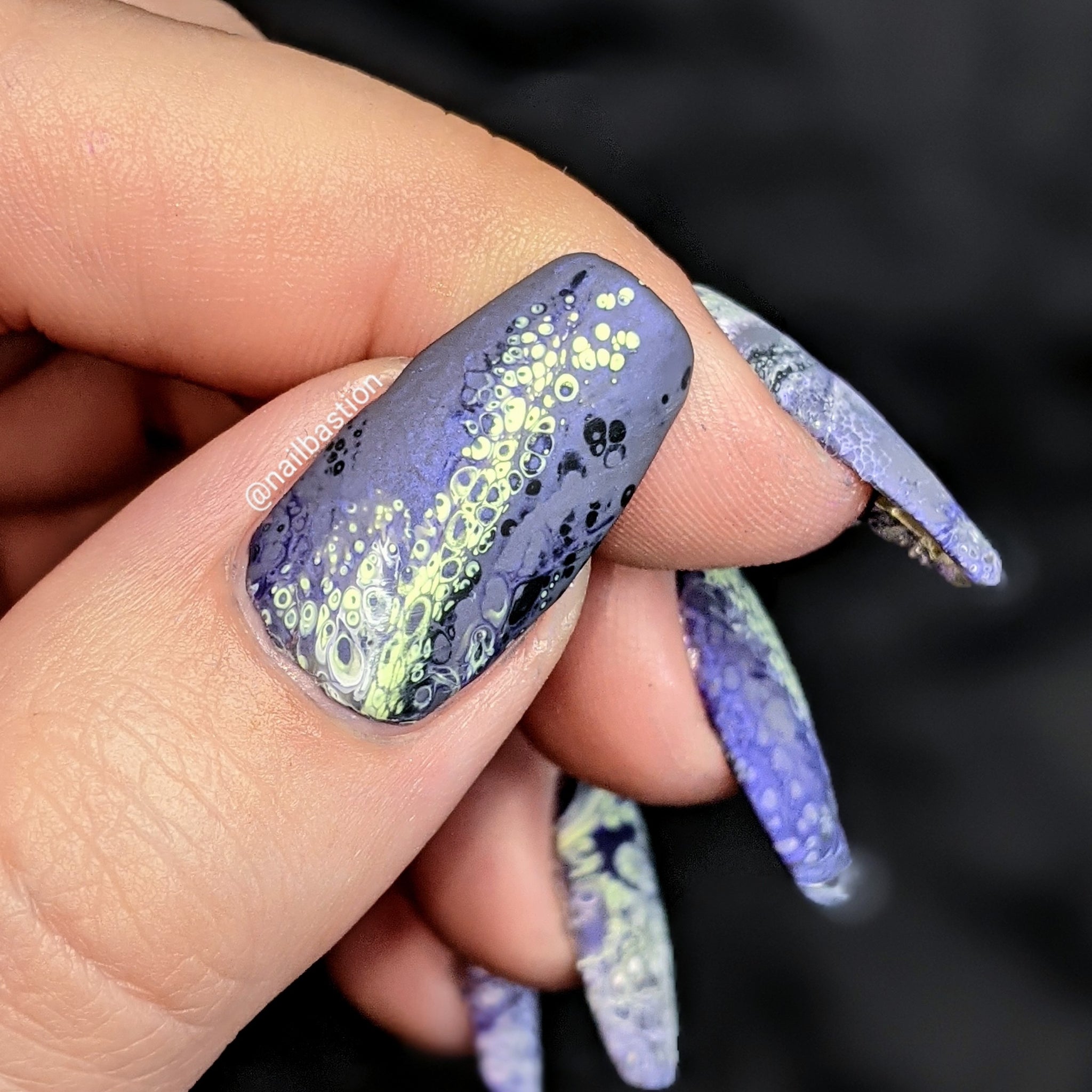 Light Show - Fluid Art Polish - Dark Grey w/ Bright Purple Shimmer