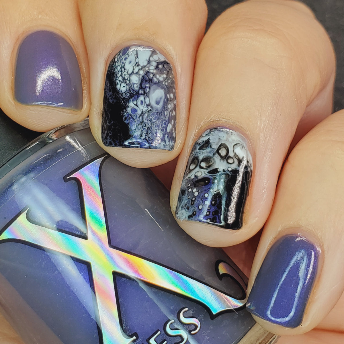 Light Show - Fluid Art Polish - Dark Grey w/ Bright Purple Shimmer