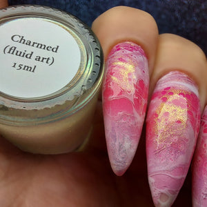 Charmed - Fluid Art Polish - Peachy Golden/Green/Blue Iridescent